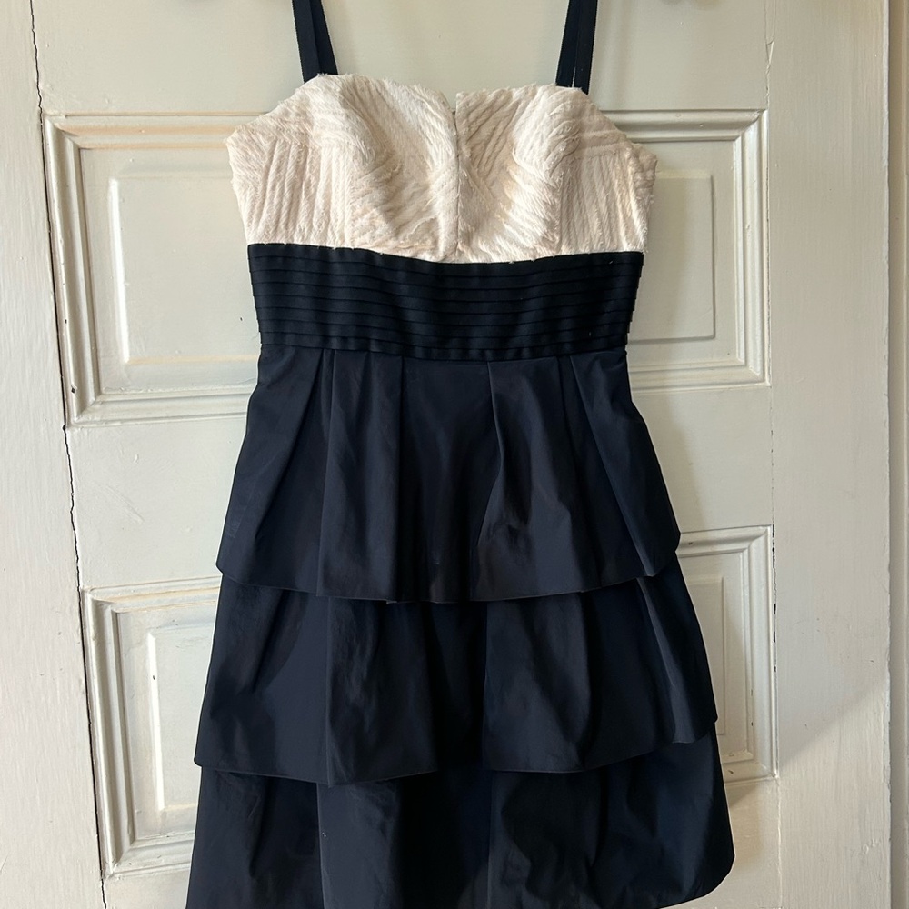 BCBGMaxAzria Black and Cream Tiered Mini Dress